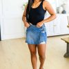 Clothing LDW Sale Denim | Sally Mid Rise Overlapping Distressed Denim Skort By Judy Blue Pf