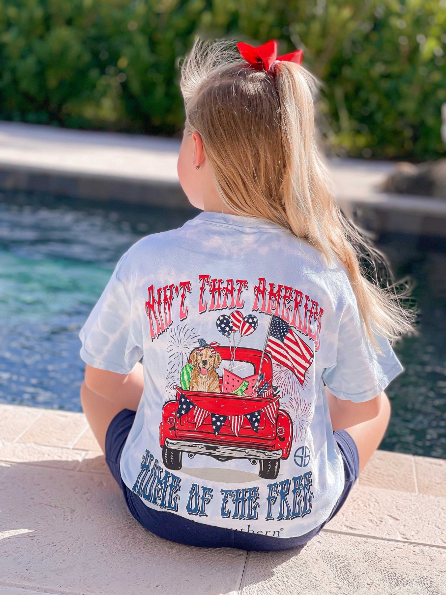 Clothing Simply Southern Short Sleeve | Youth 'Aint That America' Tie Dye Short Sleeve Tee By Simply Southern