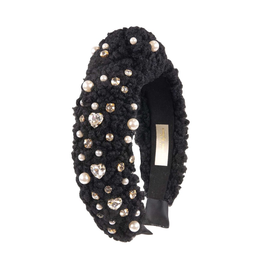 Accessories Simply Southern Headbands | Black Plush Embellished Headband By Simply Southern