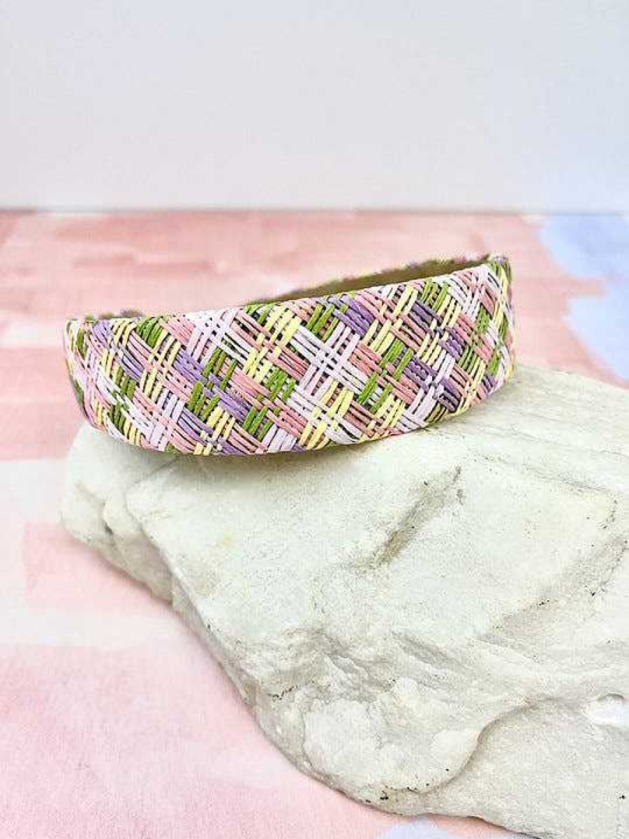 Accessories Prep Obsessed FC Headbands | Woven Raffia Headband - Pink Multi