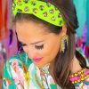 Accessories Brianna Cannon Headbands | Rainbow Heart Crystals Knotted Headband - Neon Green By Brianna Cannon