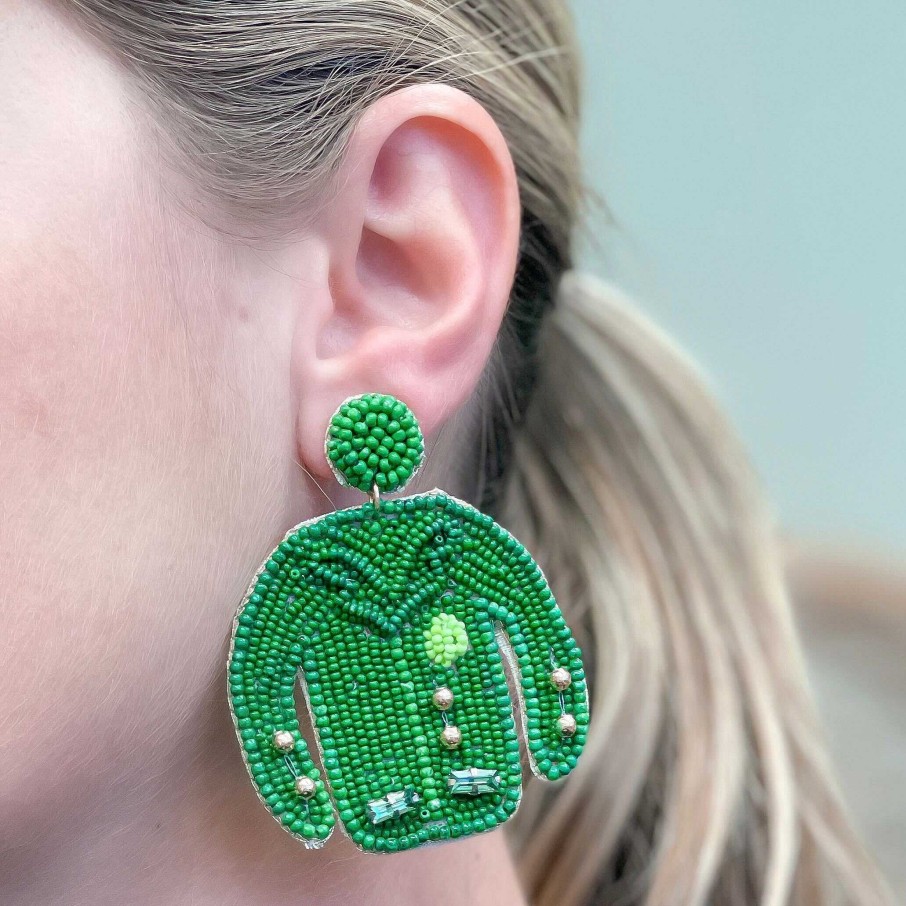 Clothing Prep Obsessed TL Jackets | Golfer'S Green Jacket Beaded Dangle Earrings