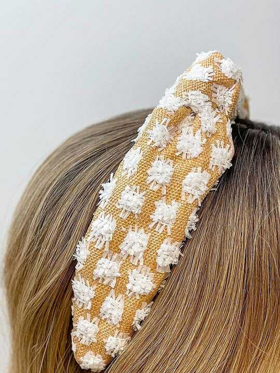 Accessories Prep Obsessed U&I Headbands | Raffia Embossed Knotted Headband - White