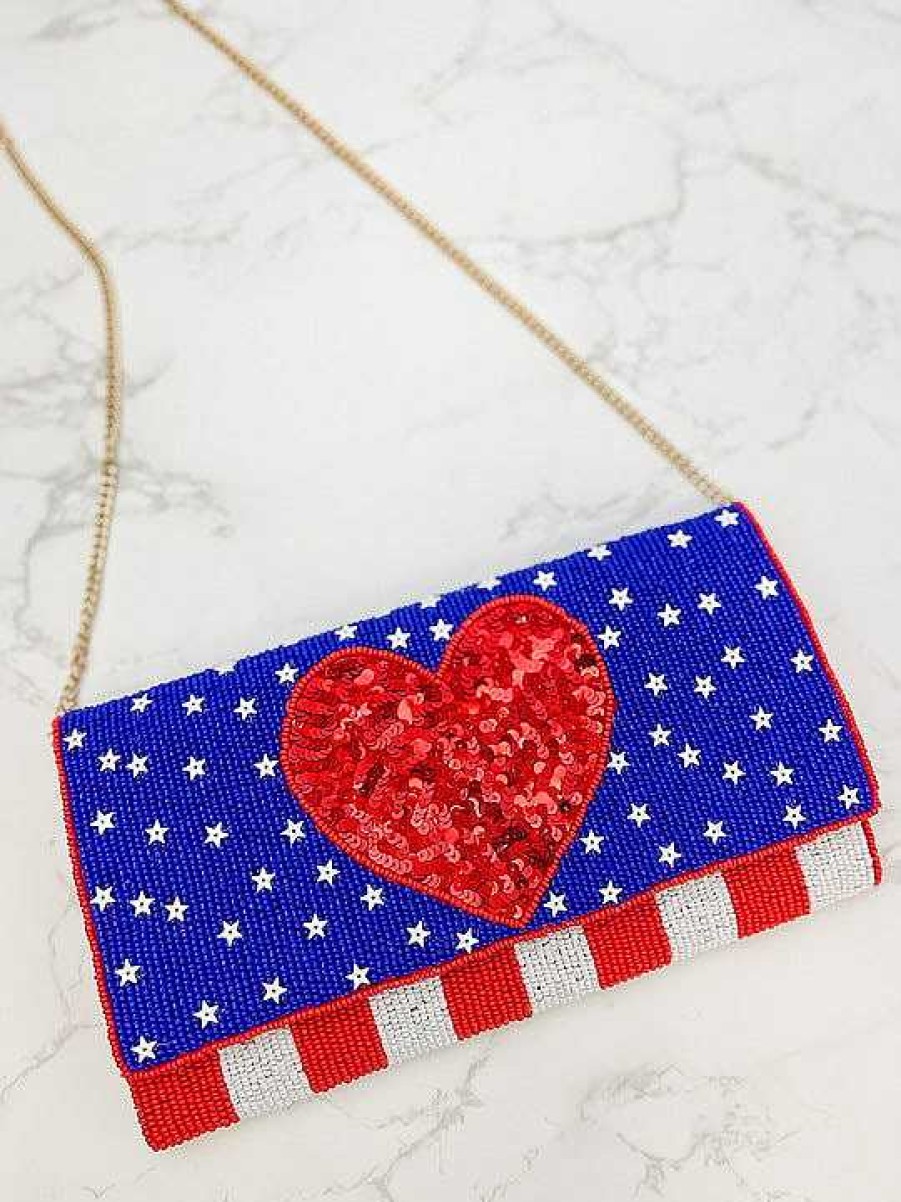 Accessories Prep Obsessed TI Crossbody Bags | Usa Heart Sequin Crossbody Chain Clutch