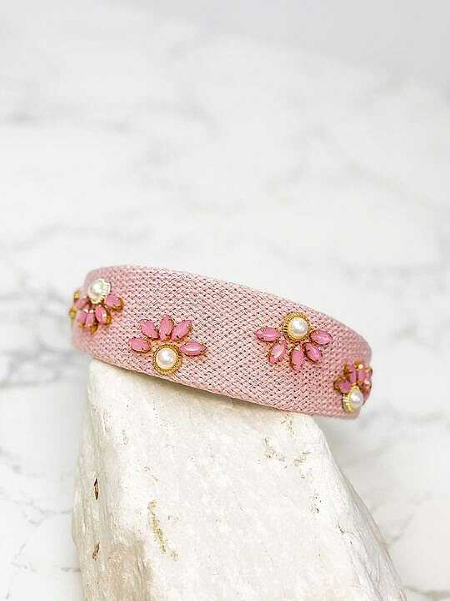 Accessories Prep Obsessed TL Headbands | Pearl Flower Headband - Pink