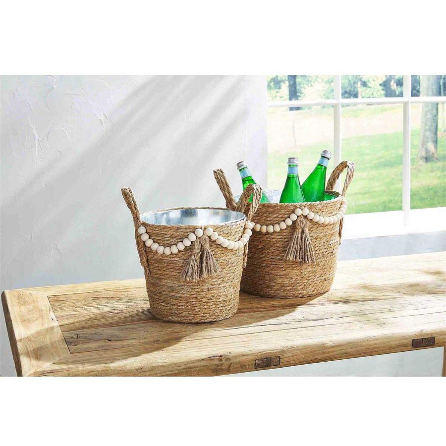 Home Decor Mud Pie | Beaded Party Tub Basket By Mud Pie