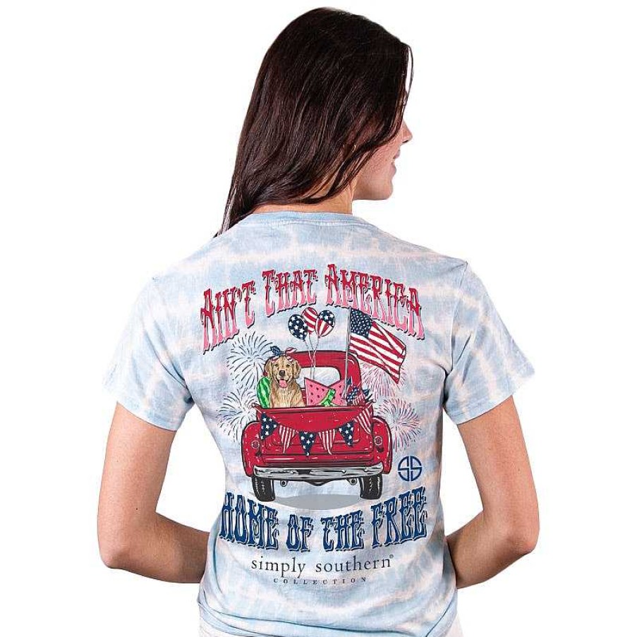 Clothing Simply Southern Short Sleeve | Youth 'Aint That America' Tie Dye Short Sleeve Tee By Simply Southern