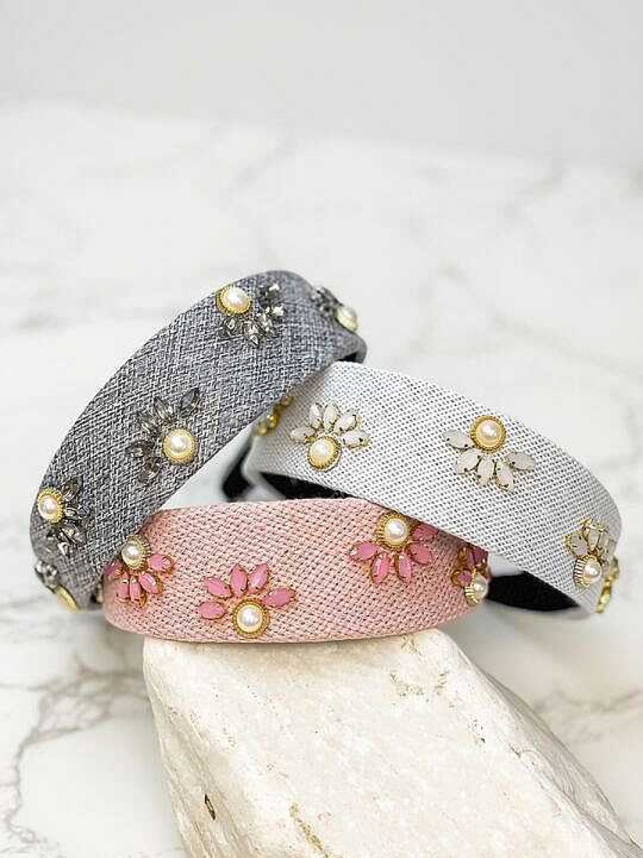 Accessories Prep Obsessed TL Headbands | Pearl Flower Headband - Dark Gray