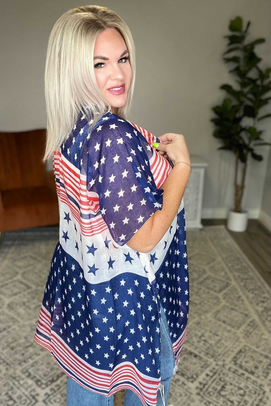 Clothing Prep Obsessed MIZ Kimonos | American Flag Open Front Kimono