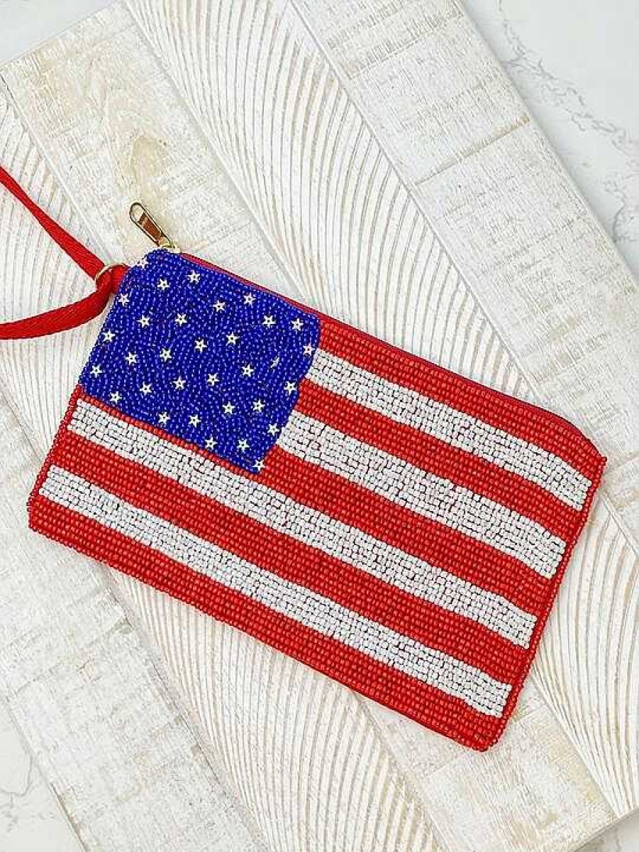 Accessories Prep Obsessed TL Wristlets & Clutches | American Flag' Beaded Zip Wristlet