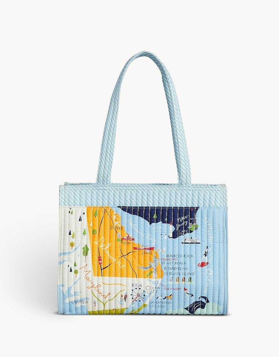 Accessories Spartina Tote Bags | Bay Dreams Quilted Zip Tote By Spartina