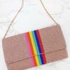 Accessories Prep Obsessed TI Crossbody Bags | Rainbow Stripe Crossbody Chain Clutch - Pink