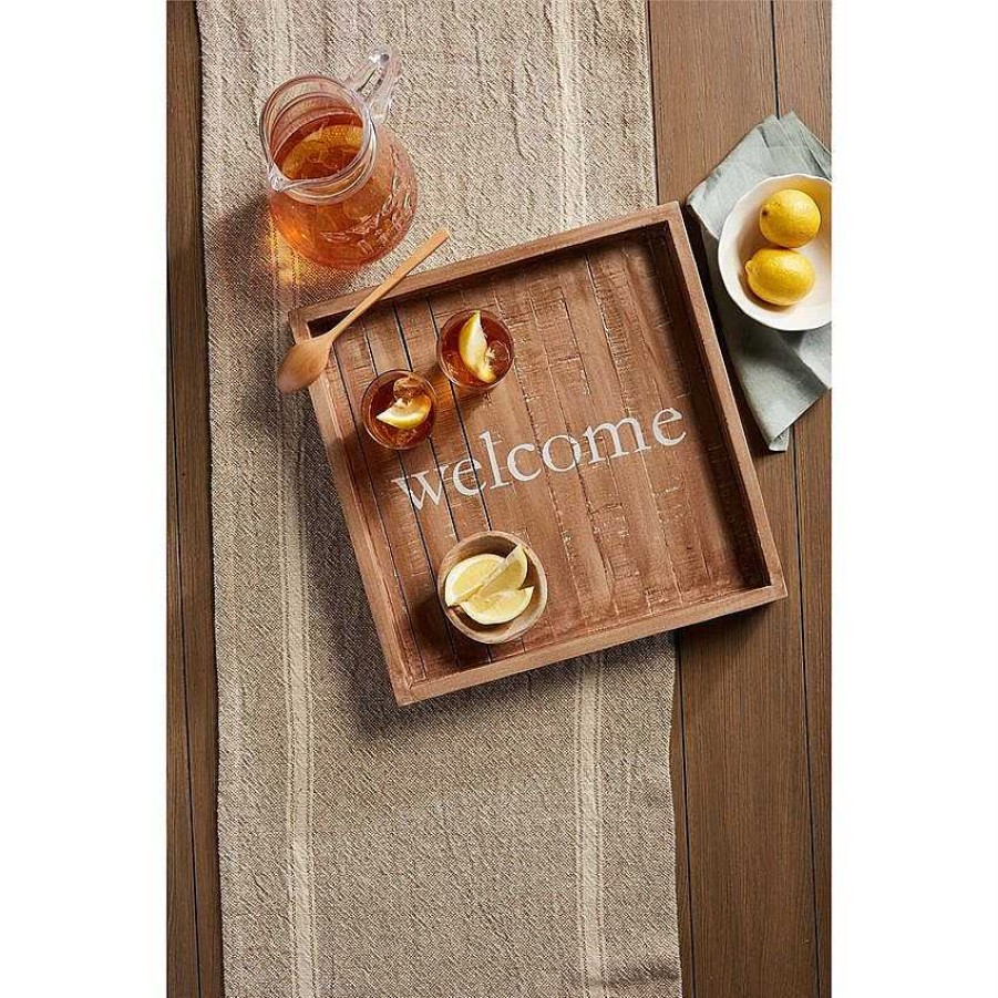 Home Decor Mudpie | Welcome' Distressed Wood Slat Tray By Mud Pie