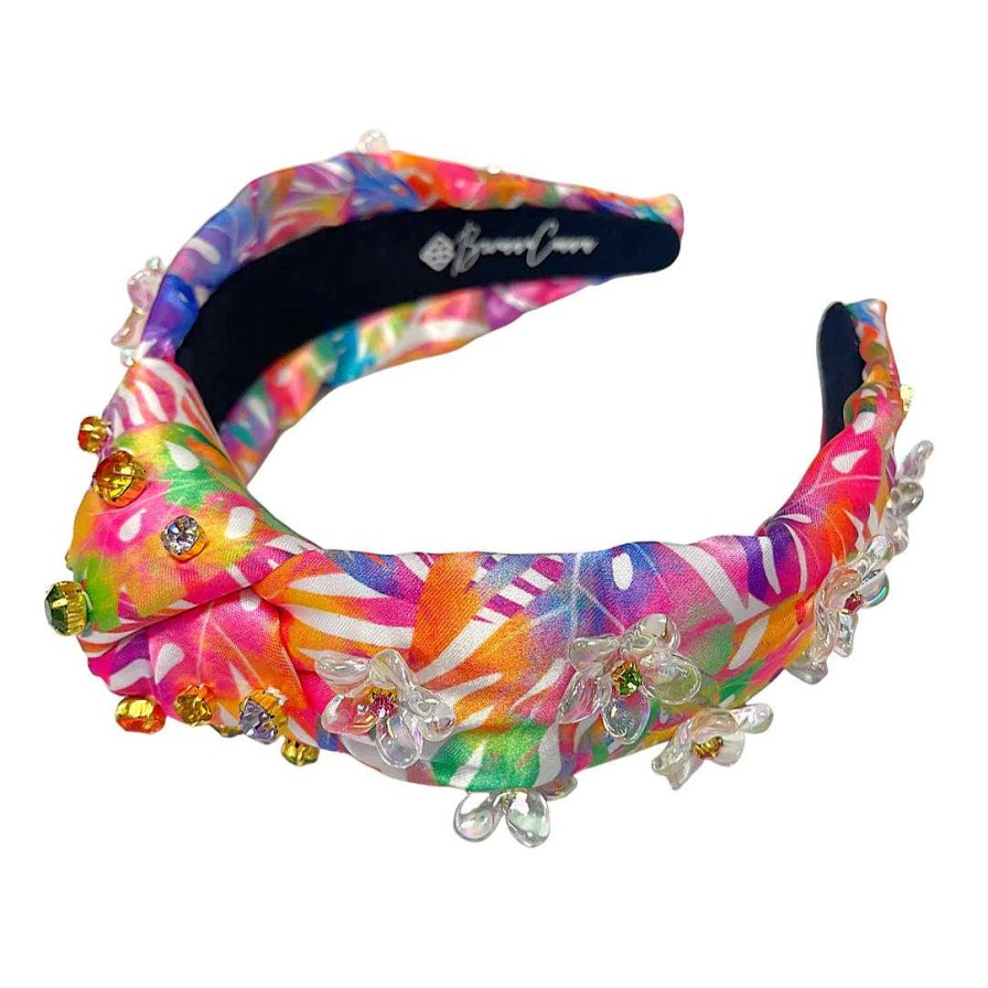 Accessories Brianna Cannon Headbands | Rainbow Palm Flower Headband With Crystals By Brianna Cannon