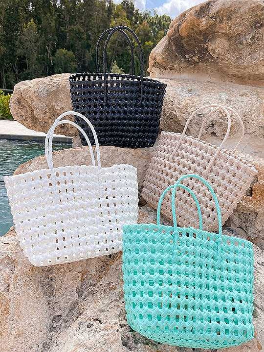 Accessories Prep Obsessed MAX Tote Bags | Basket Weave Plastic Tote Bag - Jet