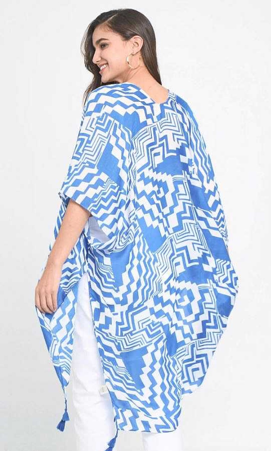 Clothing Prep Obsessed KW Kimonos | Geometric Print Kimono - Blue