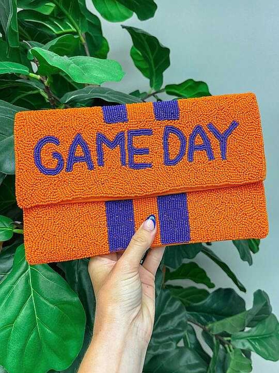 Accessories Prep Obsessed TL Crossbody Bags | Game Day' Beaded Clutch & Convertible Crossbody - Orange & Purple