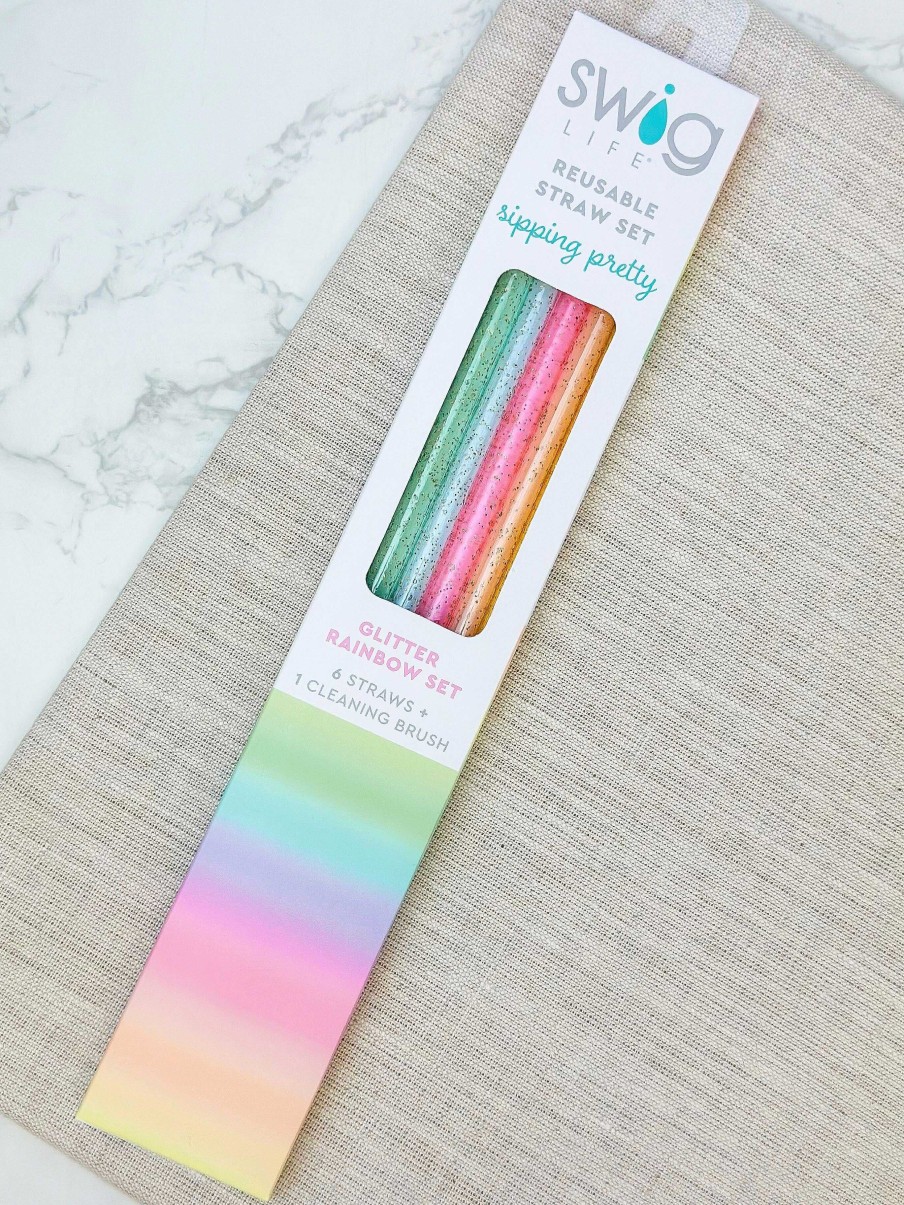 Home Decor Swig | Rainbow Glitter Reusable Straw Set By Swig