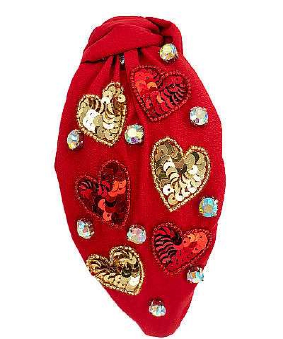 Accessories Prep Obsessed GS Headbands | Red Sequin Hearts Knotted Headband