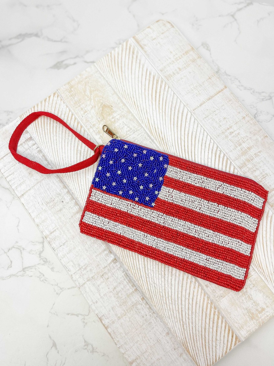 Accessories Prep Obsessed TL Wristlets & Clutches | American Flag' Beaded Zip Wristlet