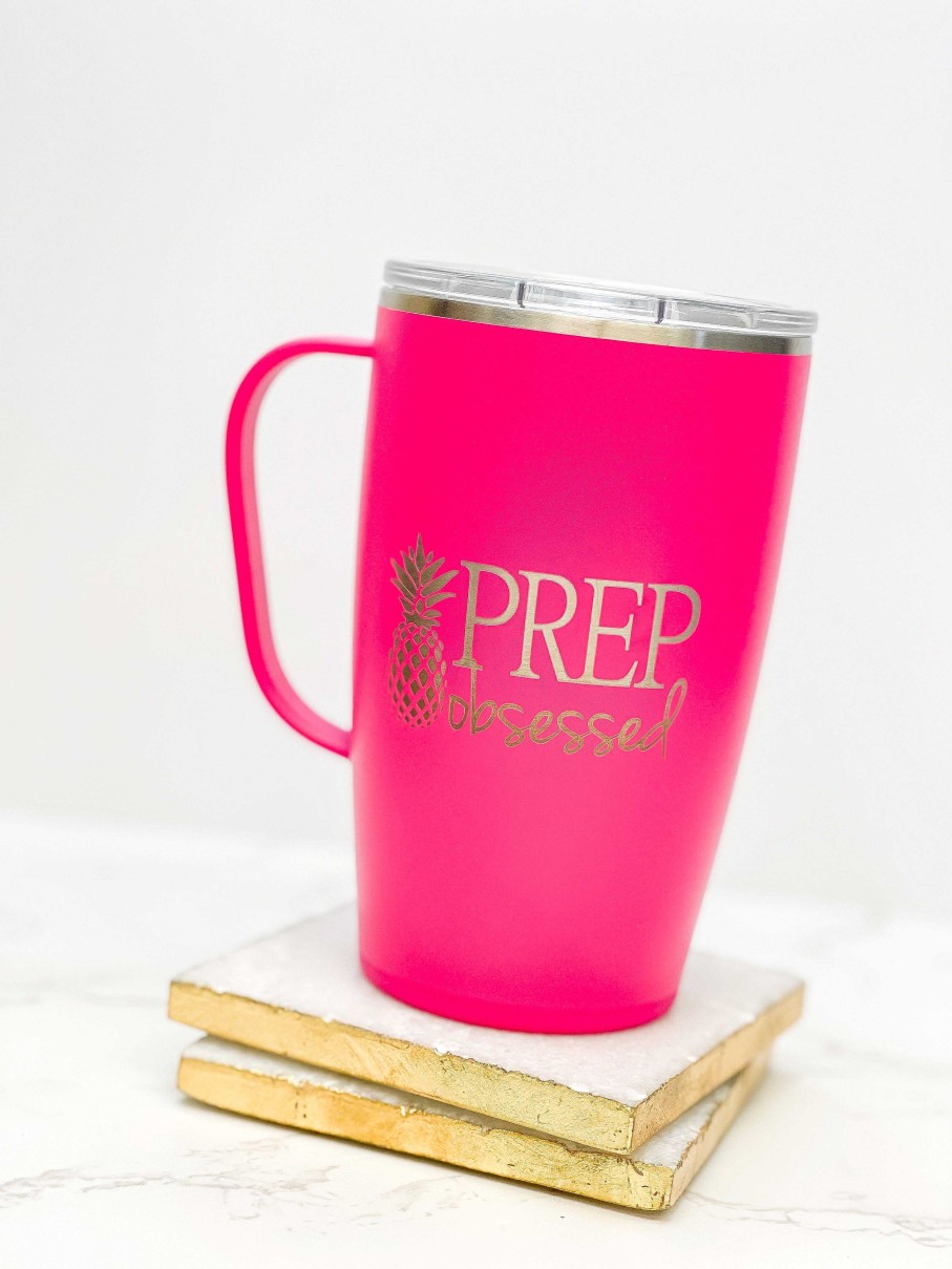 Home Decor Swig | Hot Pink Prep Obsessed 18 Oz Stainless Steel Travel Mug By Swig