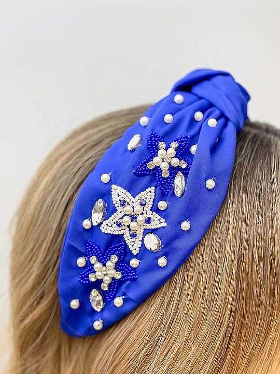 Accessories Prep Obsessed TL Headbands | Star Embellished Headband - Blue & White