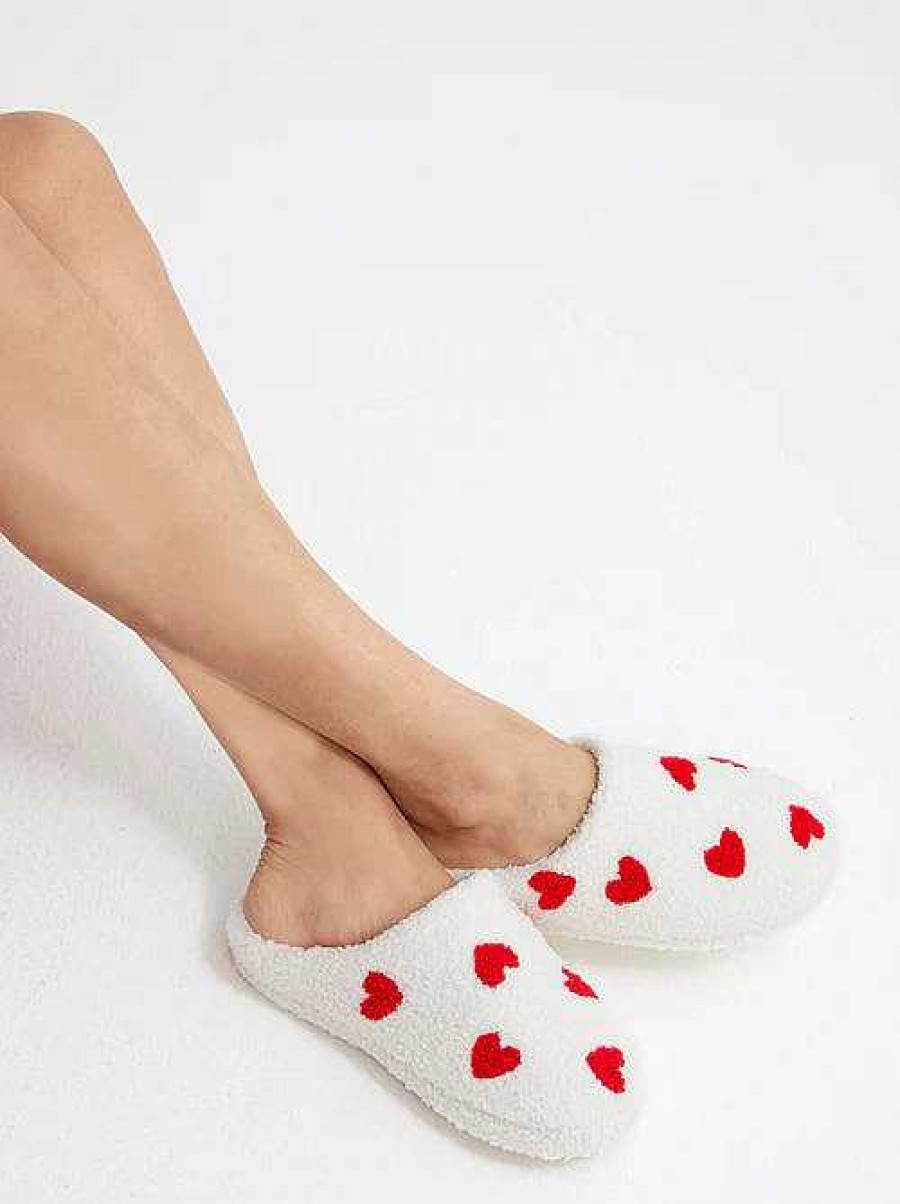 Shoes Shiraleah | Hearts Slippers - Ivory & Red