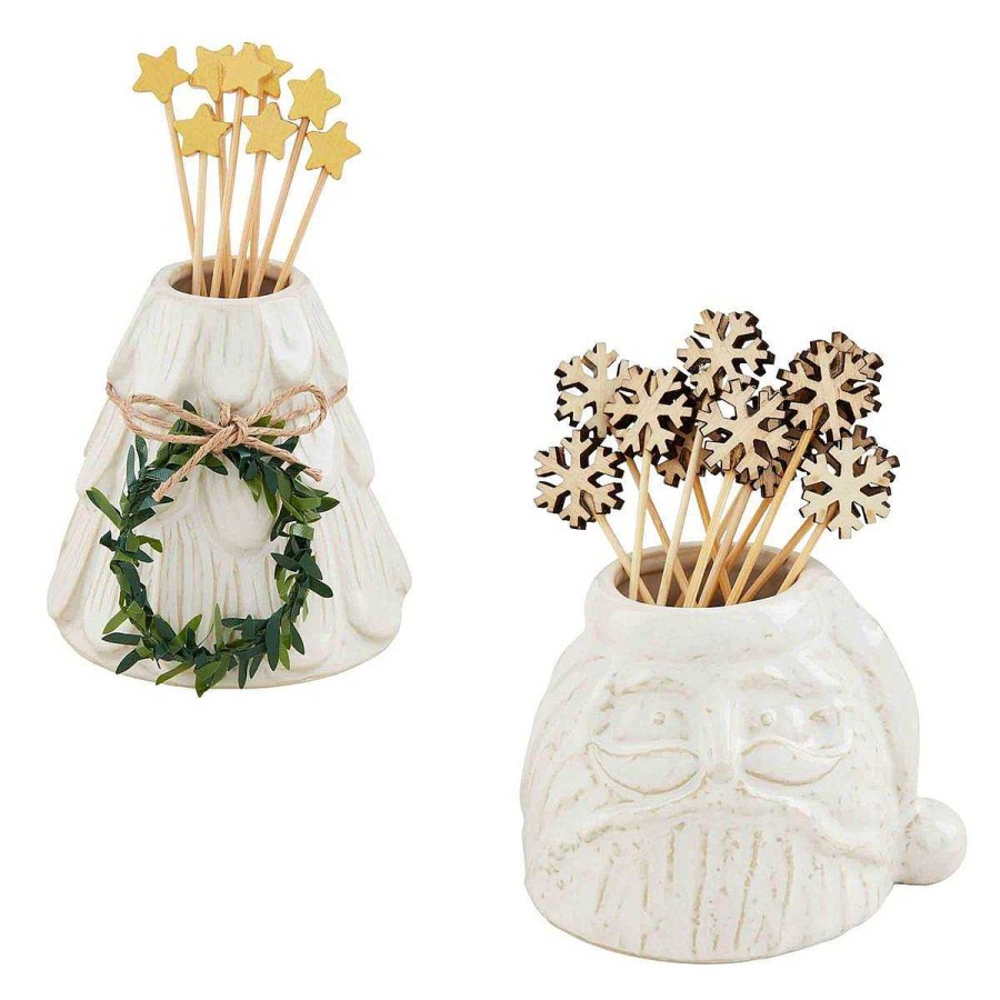 Home Decor Mud Pie | White Christmas Toothpick Caddy By Mud Pie