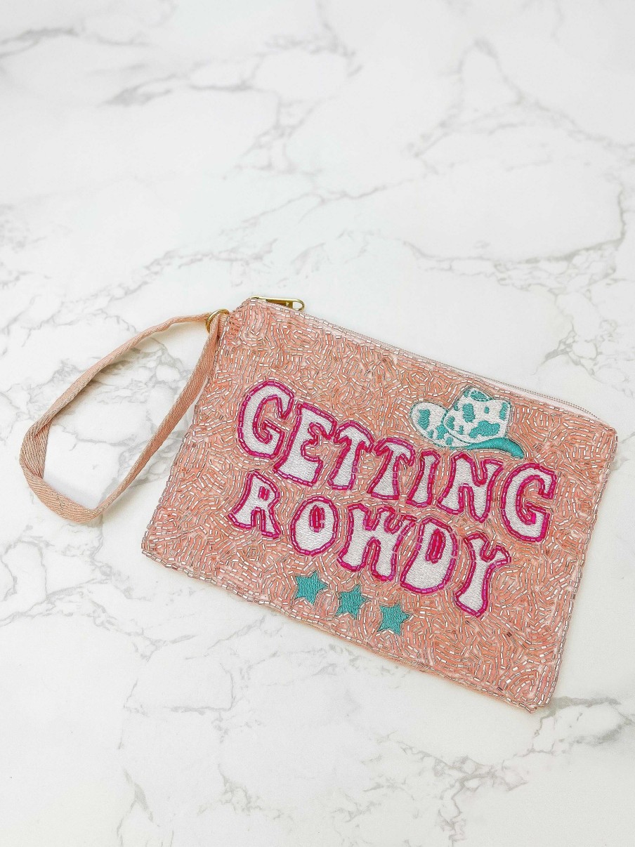 Accessories Prep Obsessed TL Wristlets & Clutches | Getting Rowdy' Beaded Zip Wristlet - Pink