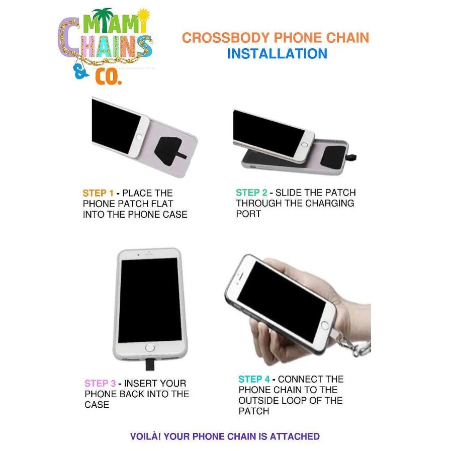 Accessories Miami Chains & Co Crossbody Bags | White Gold Skinny Crossbody Phone Chain