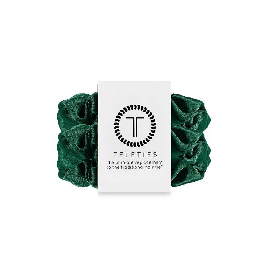 Accessories Teleties Hair Ties & Clips | Teleties Silk Scrunchies - Large Band Pack Of 3 - Evergreen