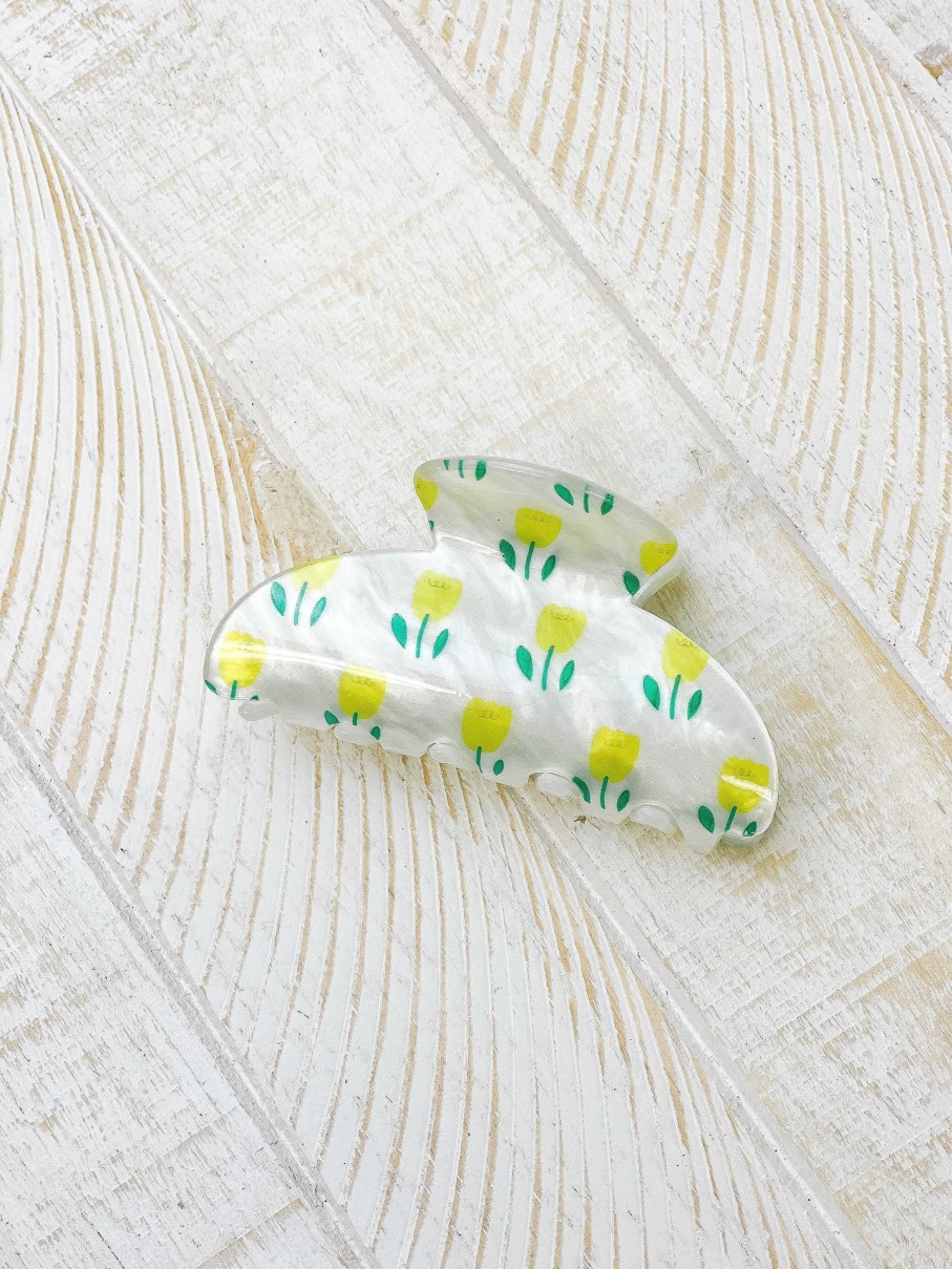 Accessories Prep Obsessed JJ Hair Ties & Clips | Pearly Floral Claw Clip - Yellow