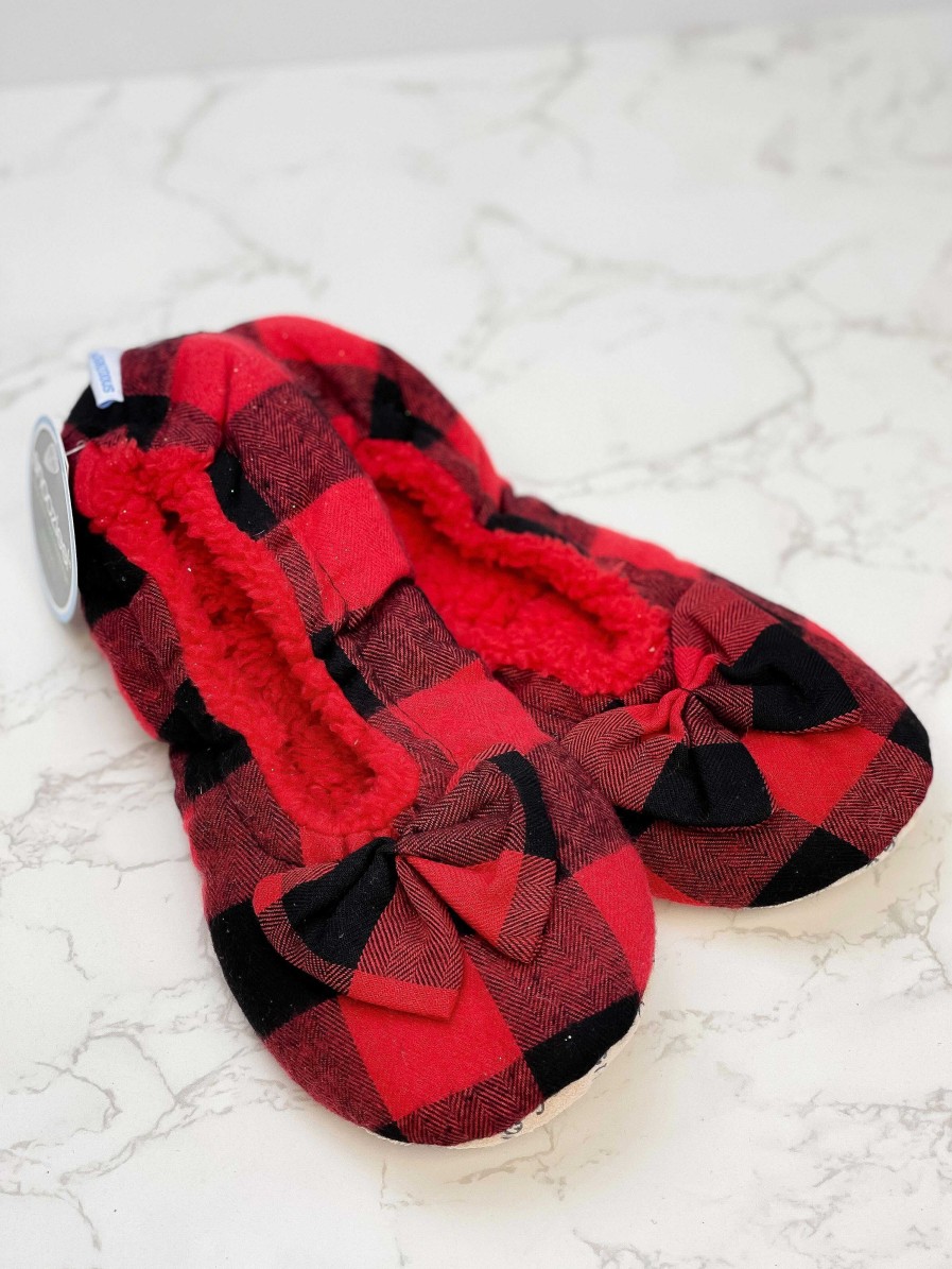 Shoes Snoozies! | Snoozies! Ballerina Slippers - Red Buffalo Plaid