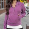 Clothing Grace and Lace Sweaters | Purple Vintage Washed Quarter Zip Hoodie By Grace & Lace (Ships In 2 Weeks)