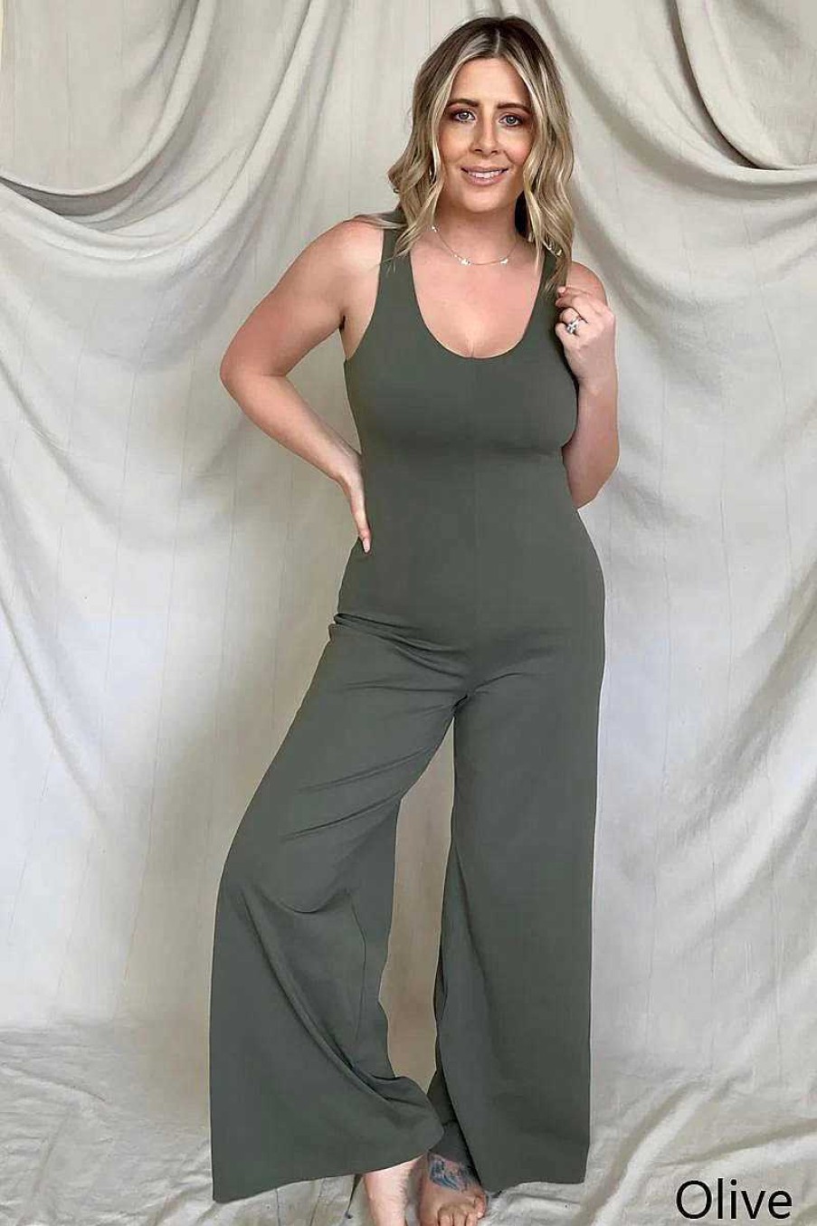 Clothing Kiwidrop Rompers & Jumpsuits | Final Sale: Fawnfit Wide Leg Sleeveless Jumpsuit With Built-In Bra