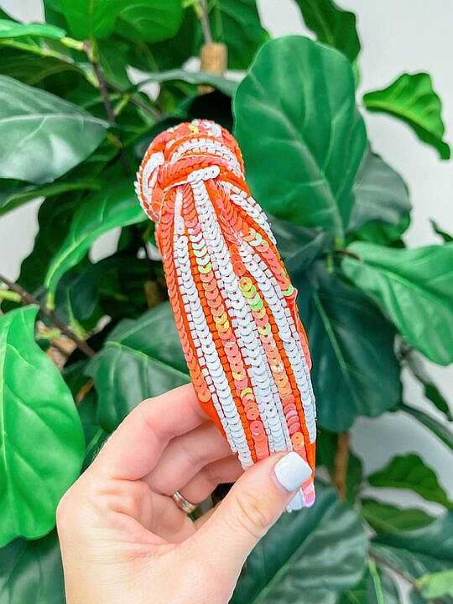 Accessories Prep Obsessed TL Headbands | Game Day Sequin Headbands - Orange & White