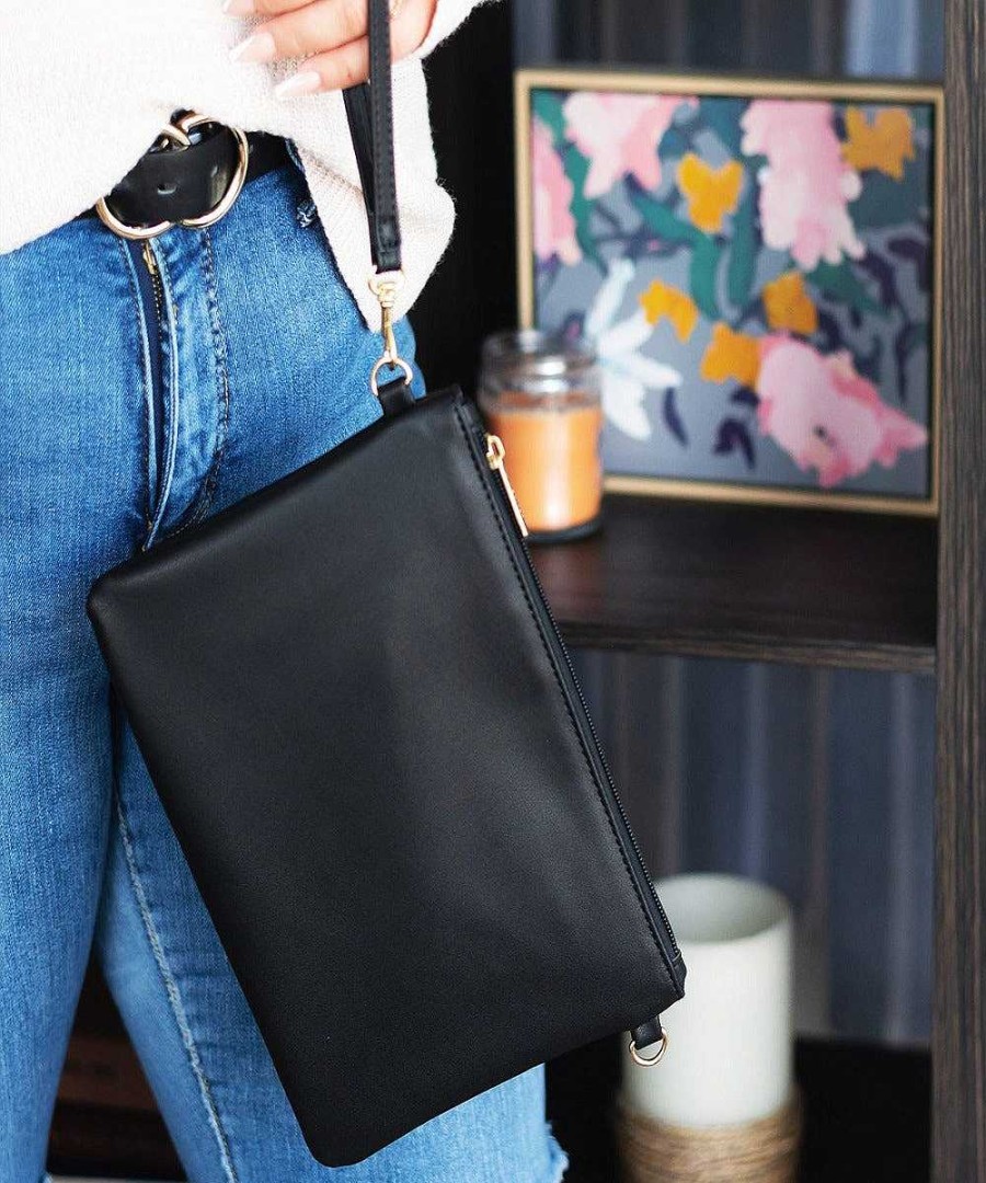 Accessories Wholesale Boutique Wristlets & Clutches | Doorbuster: Black Madeline Wristlet (Ships In 1-2 Weeks)