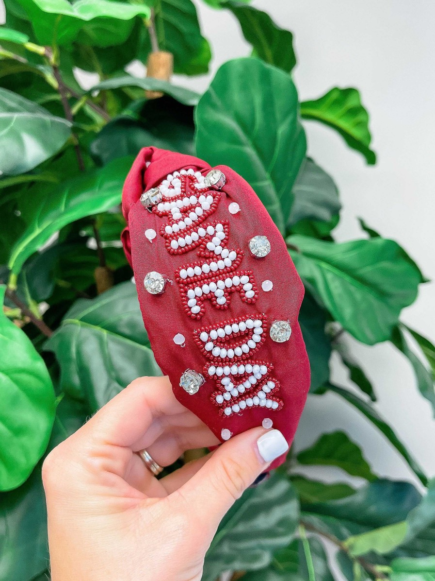 Accessories Prep Obsessed TL Headbands | Game Day' Embellished Headband - Burgundy & White