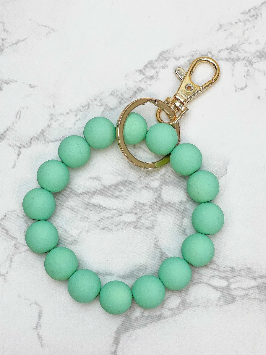 Accessories Prep Obsessed TL Wristlets & Clutches | Stretch Wood Bead Wristlet Keychain - Mint