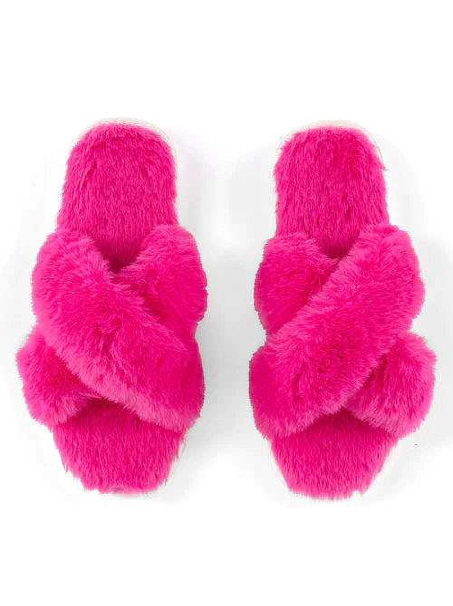 Shoes Shiraleah | Christina Fuzzy Criss-Cross Slippers - Magenta