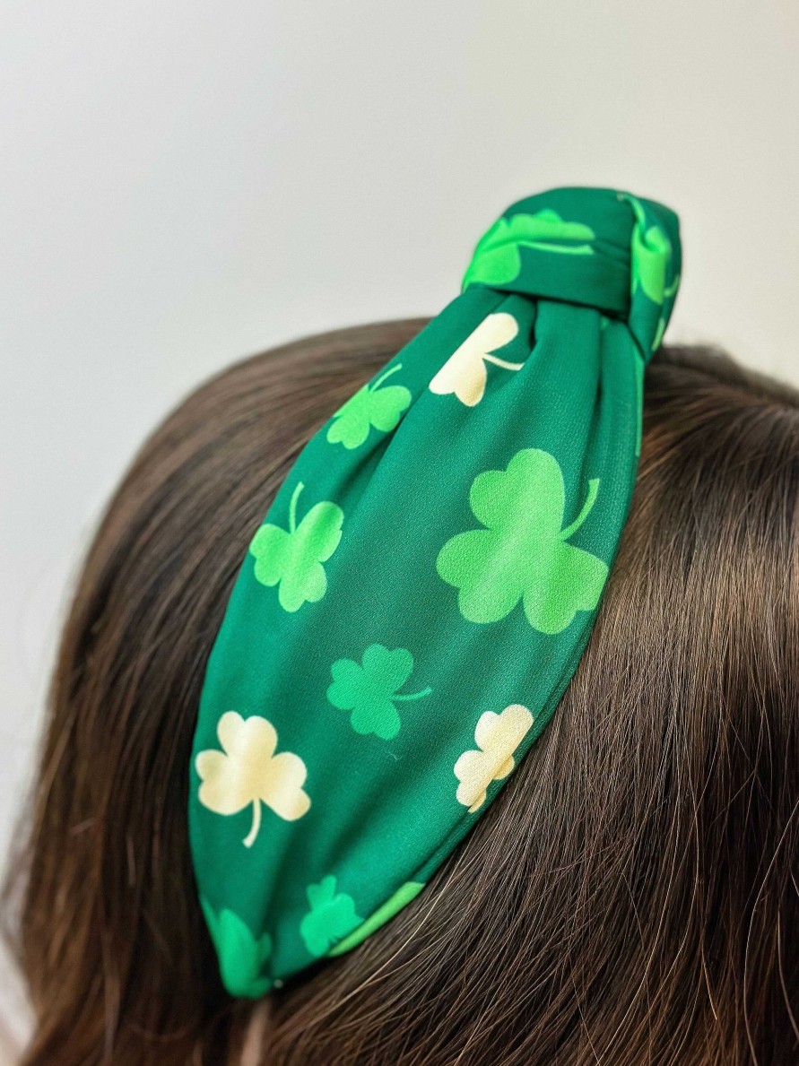 Accessories Prep Obsessed TL Headbands | Printed Clover Top Knot Headband - Green