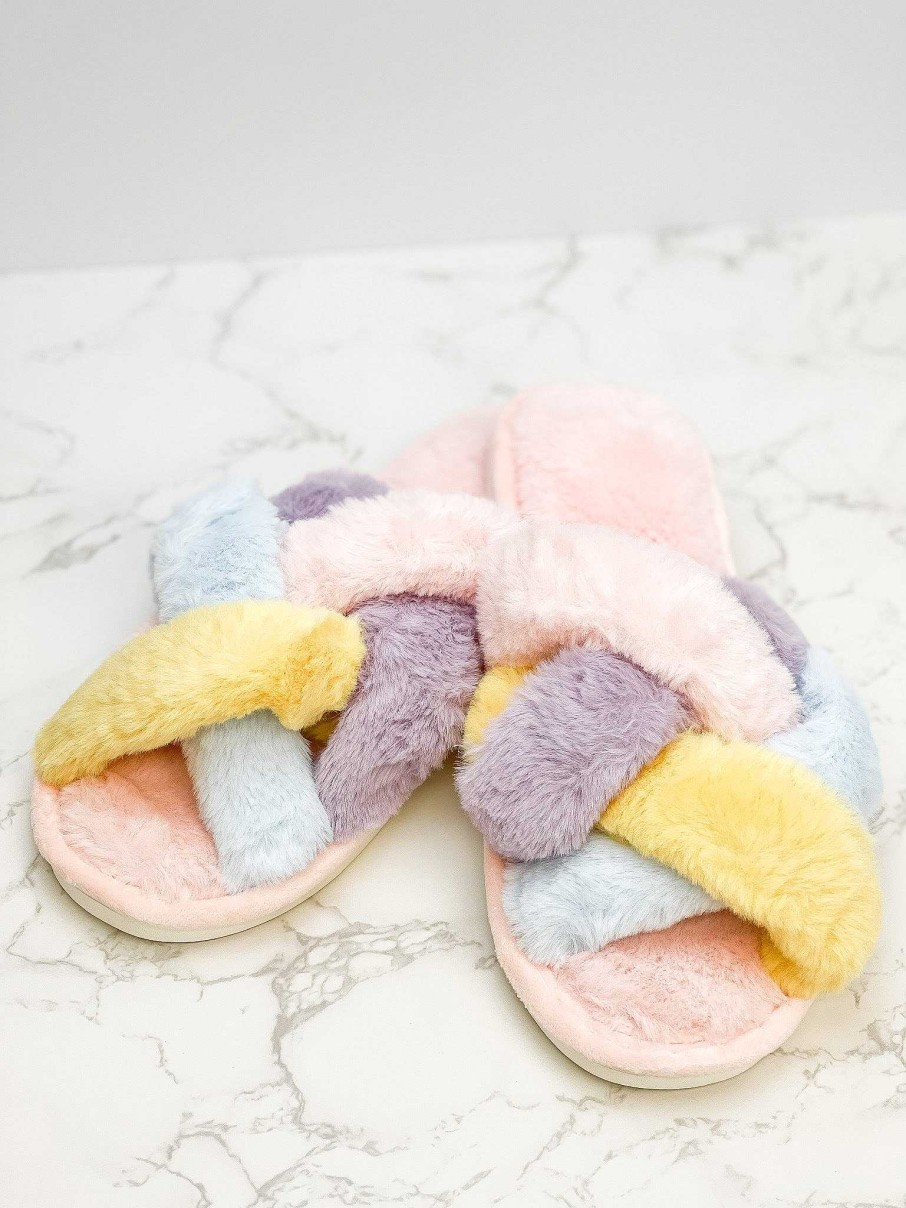 Shoes Prep Obsessed AZ | Multi Criss Cross Fur Slippers