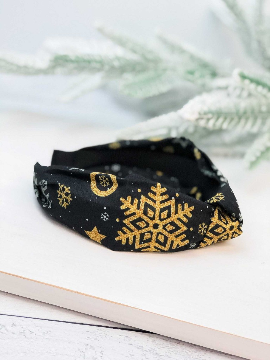 Accessories Prep Obsessed LM Headbands | Gold Snowflakes Top Knot Headband