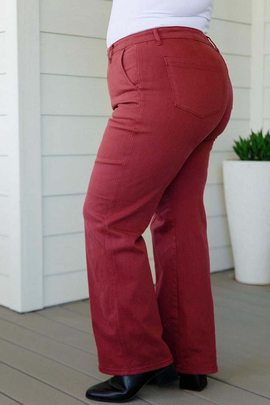 Clothing Ave Shops Denim | Phoebe High Rise Front Seam Straight Jeans In Burgundy By Judy Blue Pf