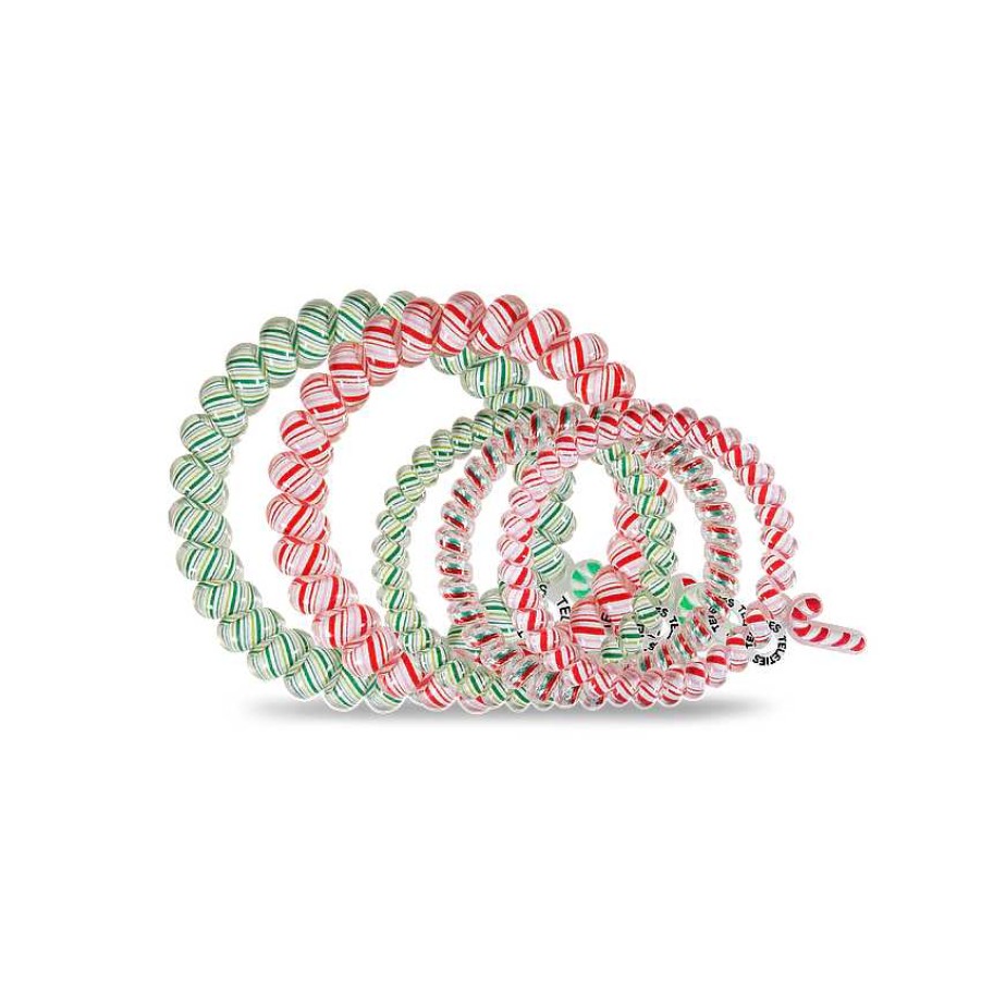 Accessories Teleties Hair Ties & Clips | Teleties Hair Tie - Large And Small Band Pack Of 5 - Candy Cane Christmas