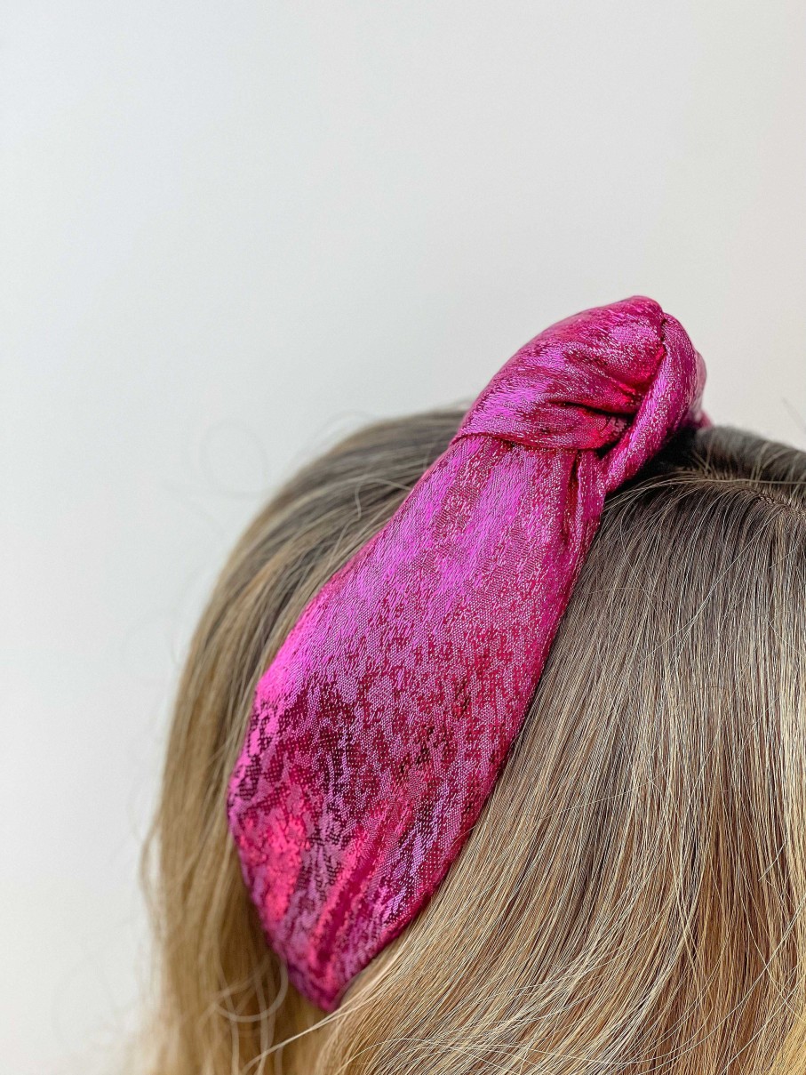 Accessories La Bella Hair Ties & Clips | Metallic Tinsel Knotted Headband - Pink Sapphire