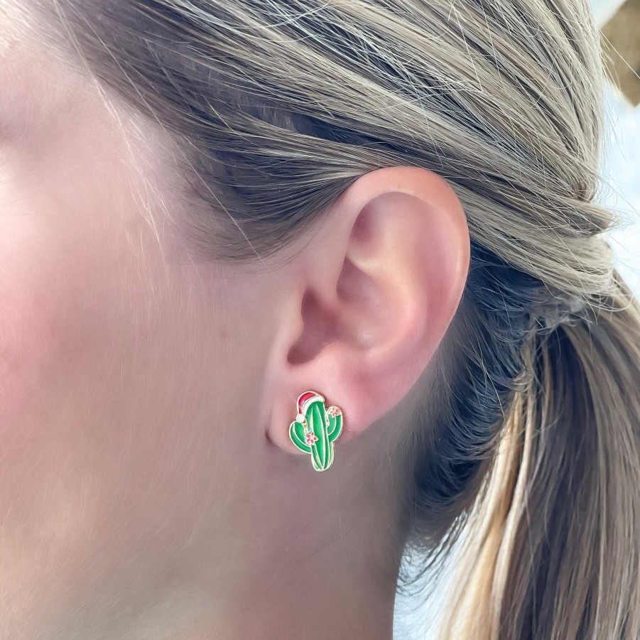 Accessories Prep Obsessed LM Beanies | Christmas Cactus Signature Enamel Stud Earrings