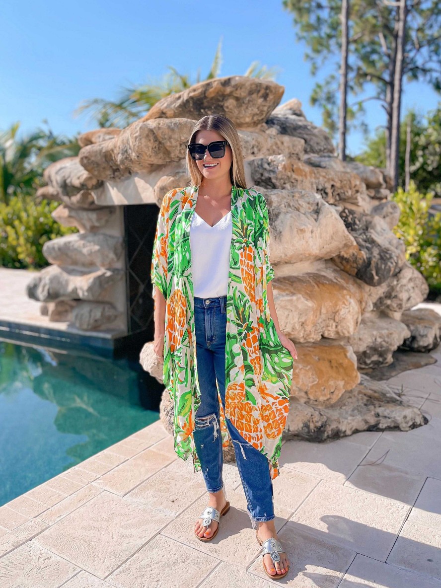 Clothing Prep Obsessed MIZ Kimonos | Bright Pineapple Open Front Kimono