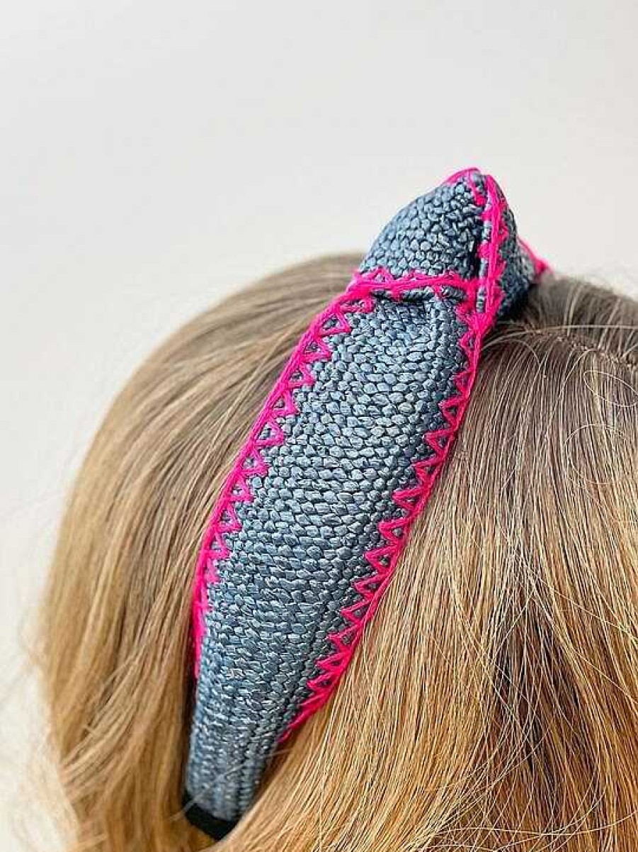 Accessories Prep Obsessed FC Headbands | Stitched Raffia Knotted Headband - Navy