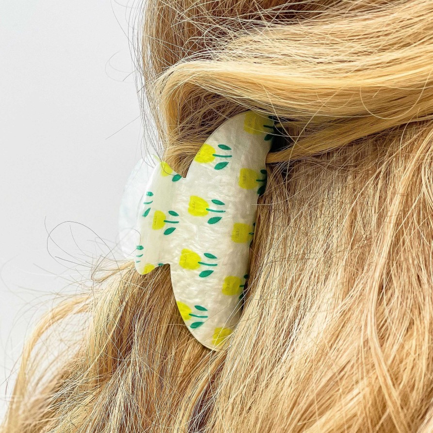 Accessories Prep Obsessed JJ Hair Ties & Clips | Pearly Floral Claw Clip - Yellow